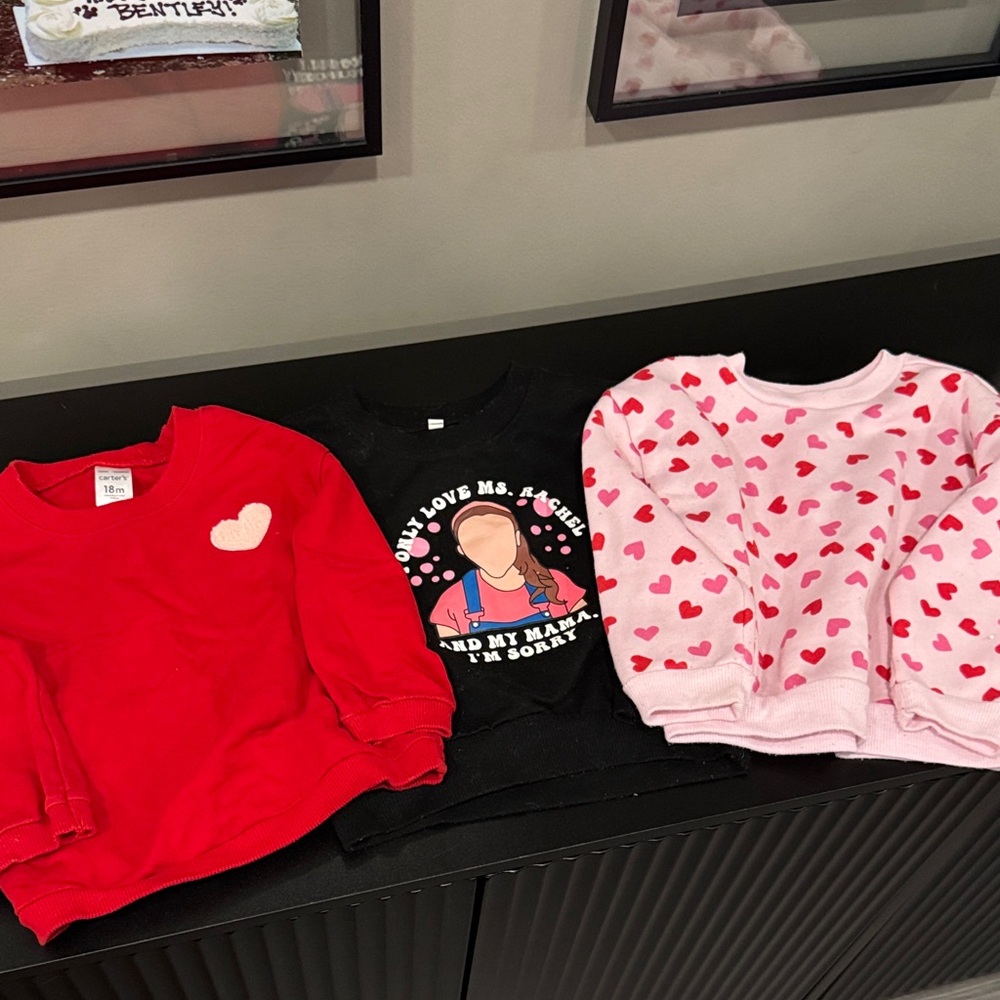 Girls' Heart Sweatshirt Trio - Red, Black, Pink